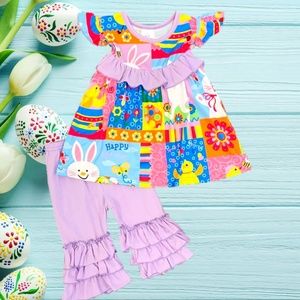 Purple Easter Print Ruffle Set